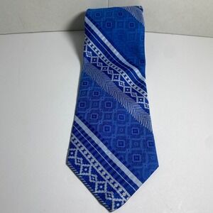 Goldsmiths Mens Blue Geometric Pattern Silk Blend‎ Necktie VTG